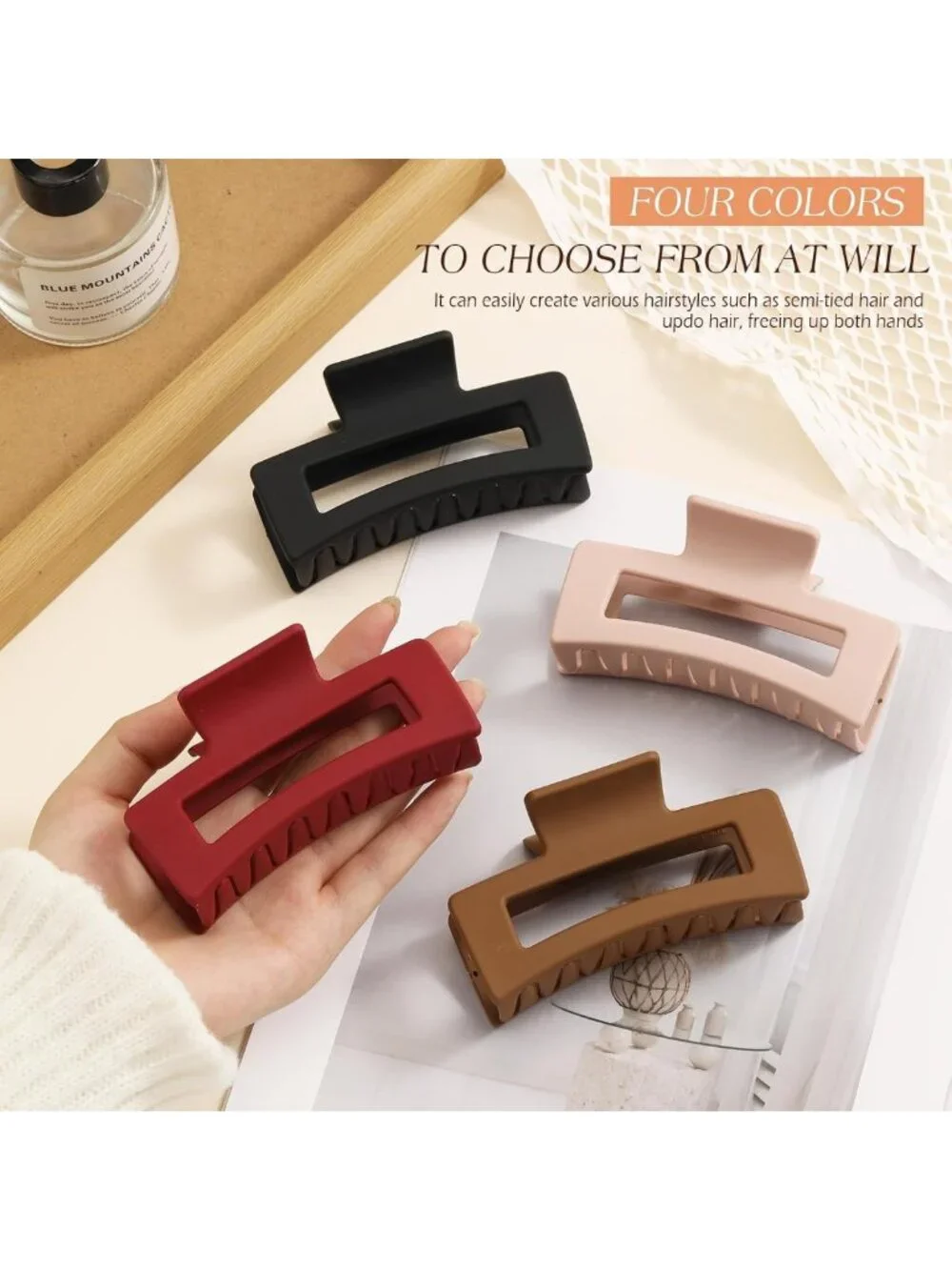 4 Pcs Flexible Claw Hair Clips - Soft, Non-Slip Hold for All Hair Types, Brown
